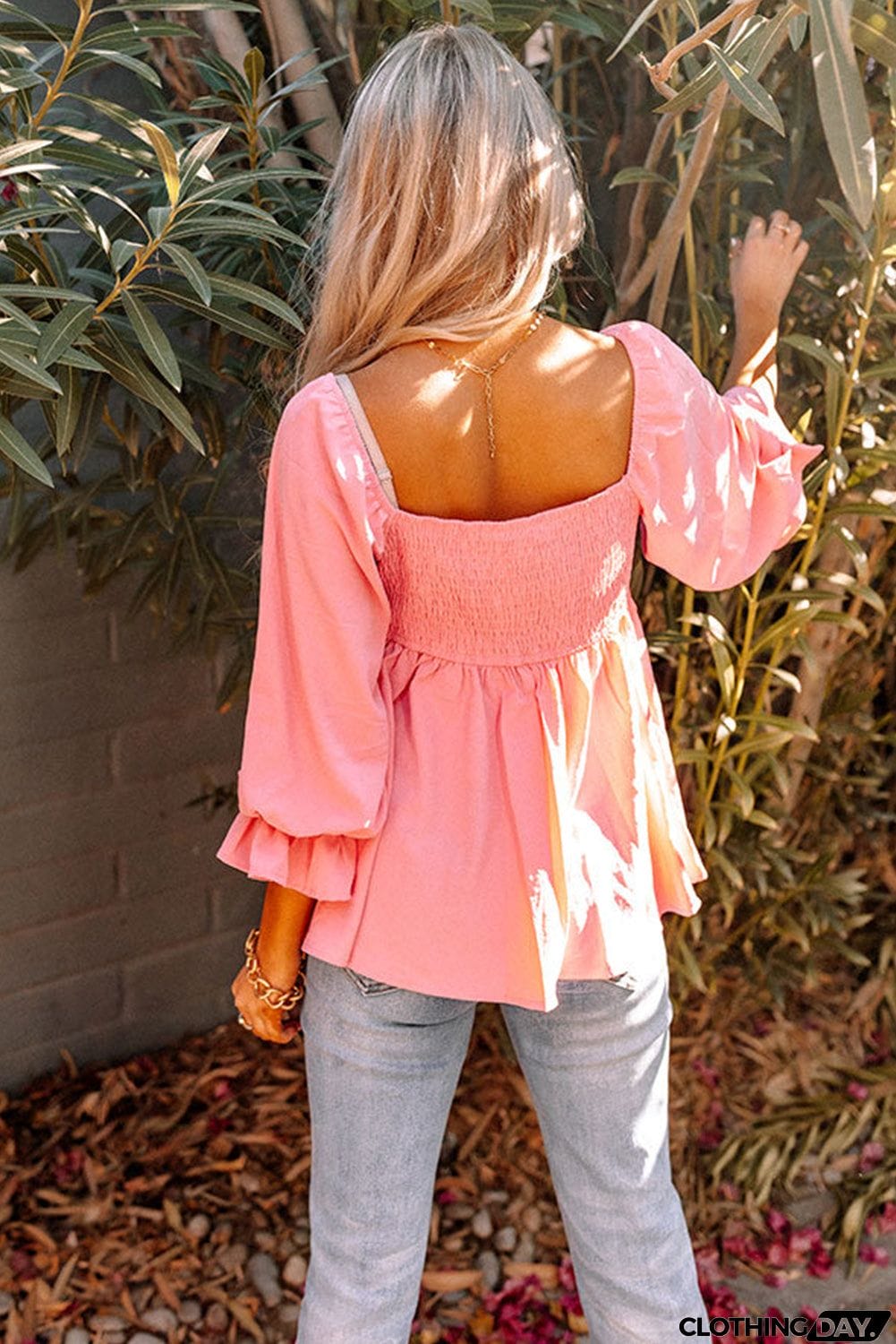 Square Neck Puff Sleeve Ruffled Peplum Top