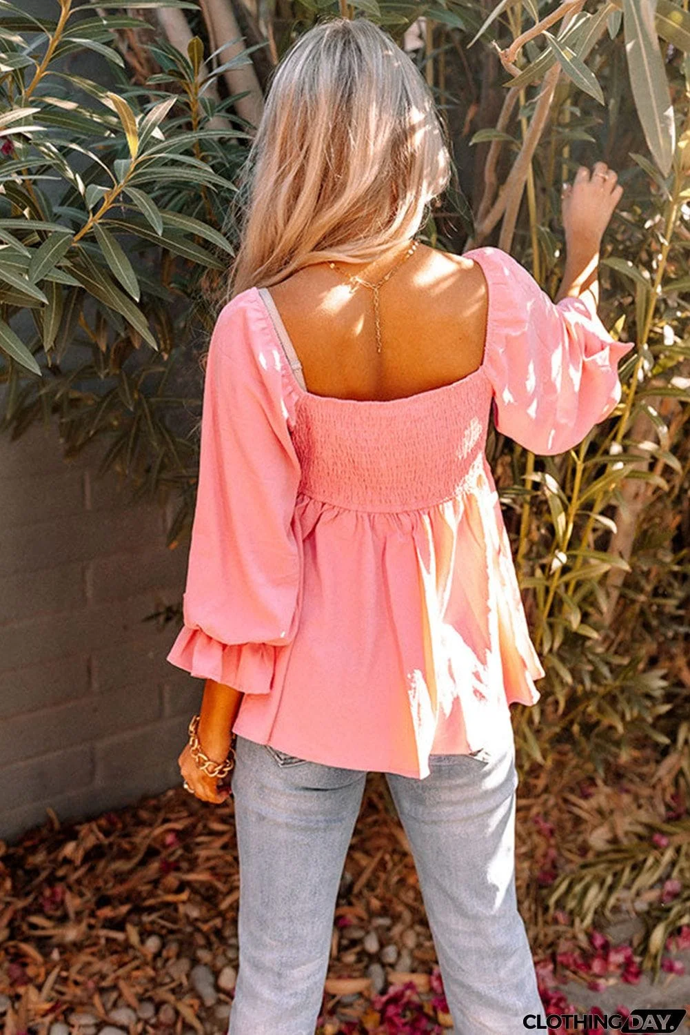 Square Neck Puff Sleeve Ruffled Peplum Top