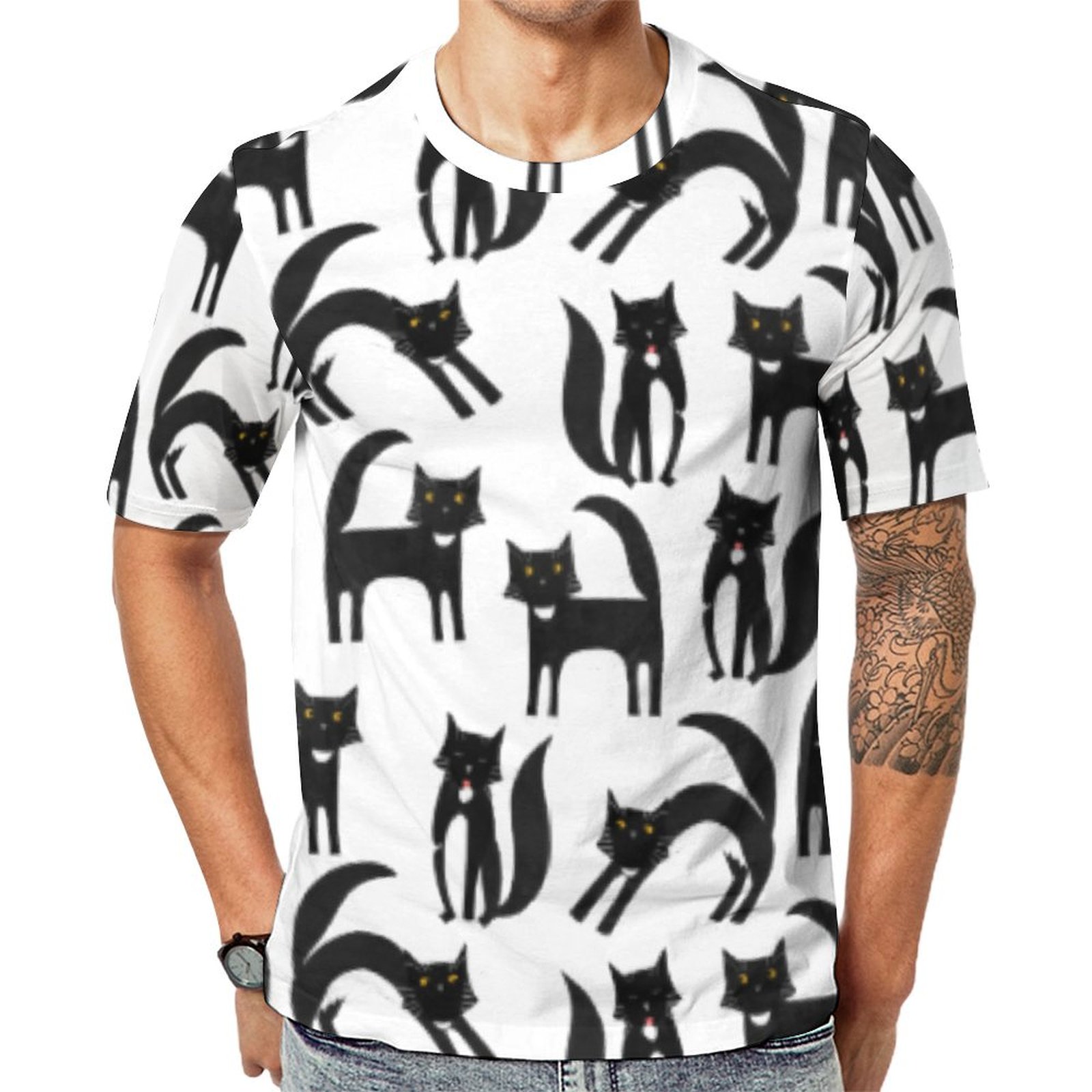 Black And White Tuxedo Cat Short Sleeve Print Unisex Tshirt Summer Casual Tees for Men and Women Coolcoshirts