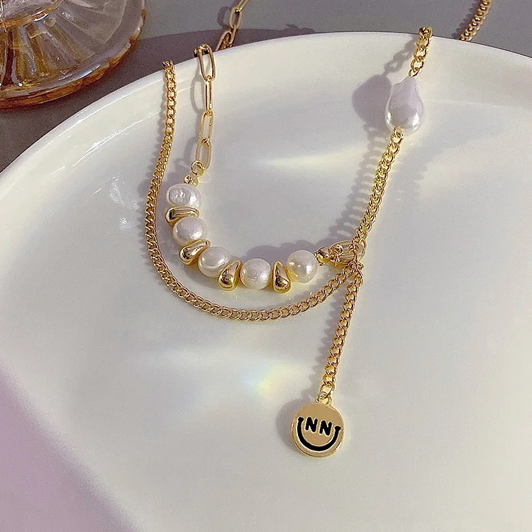 Vintage Necklace Pearl Smiley Metal Necklace-Accessories-Accessories
