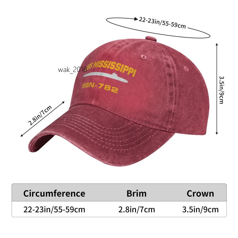 Mens Casquette Adult USS MISSISSIPPI SSN-782 Washed Denim Baseball Cap