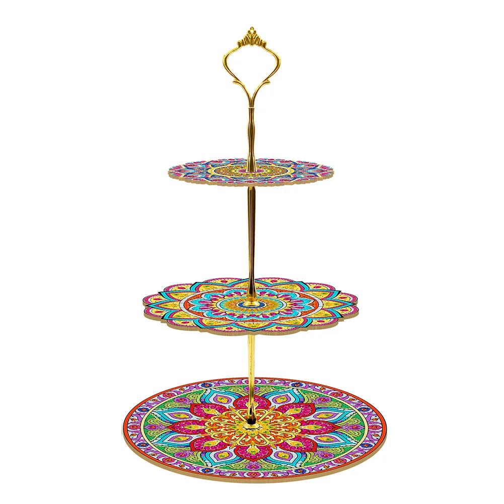 3 Tier Acrylic Mandala Pattern 5D Diamond Painting Food Serving Tray Art Craft