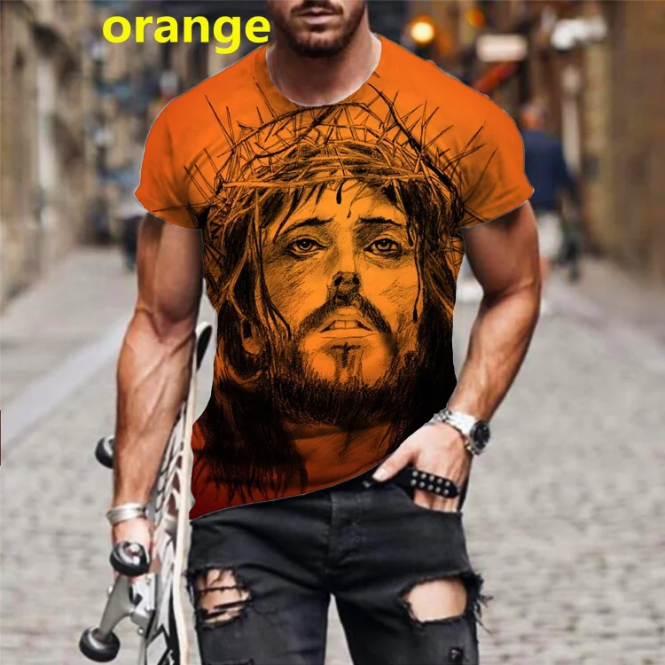 Jesus Printed Men's Casual Short Sleeve T-shirt at Hiphopee