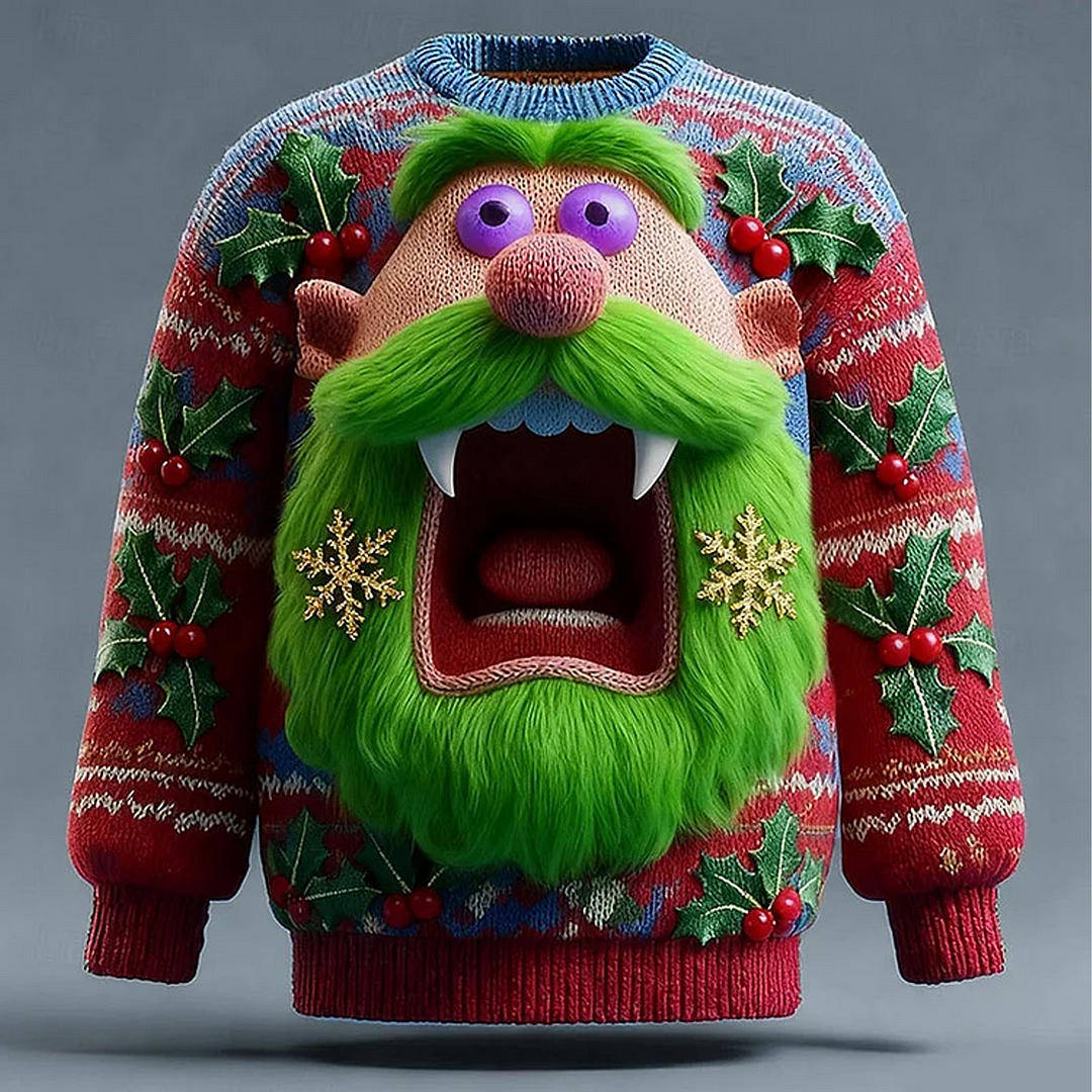 3D Print Christmas Monster Holly Berry Ugly Sweatshirt-inspireuse