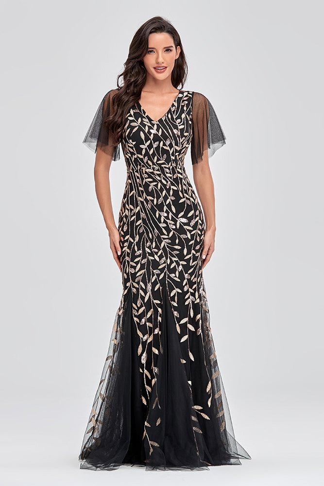 Elegant Black Embroidered Mermaid Tulle Evening Prom Dress - Shop Trendy Women's Clothing | LoverChic