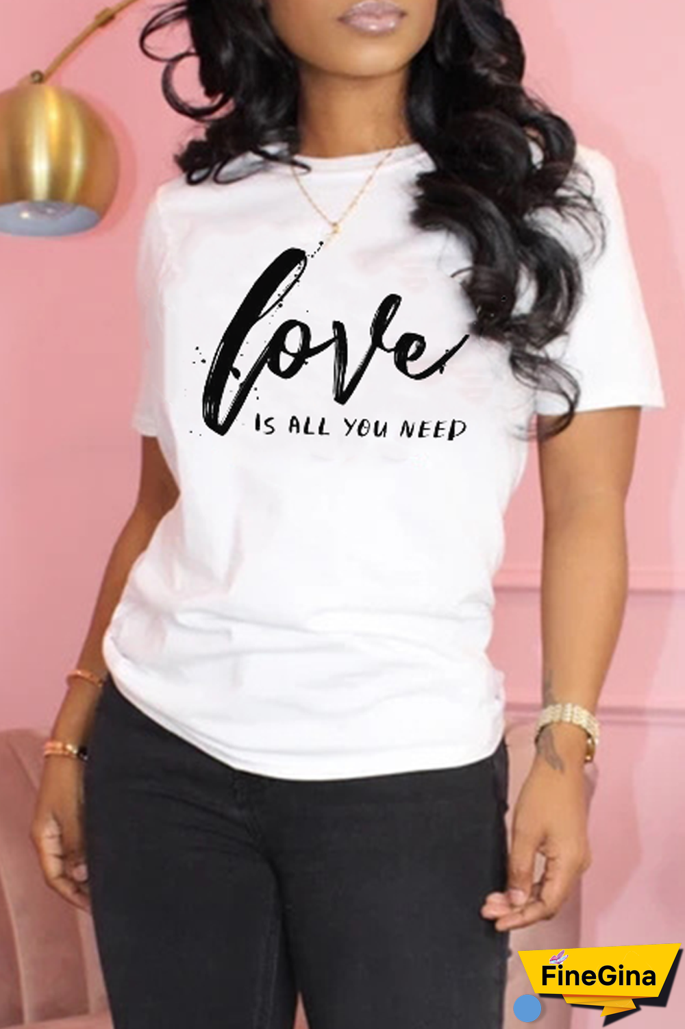 White Casual Street Print Letter O Neck T-Shirts