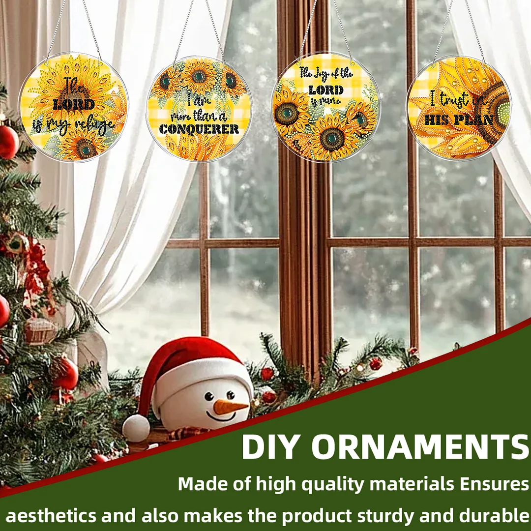 4pcs Sunflower Text DIY 2D Flat Acrylic Diamond Painting Kit Diamond Art Pendant