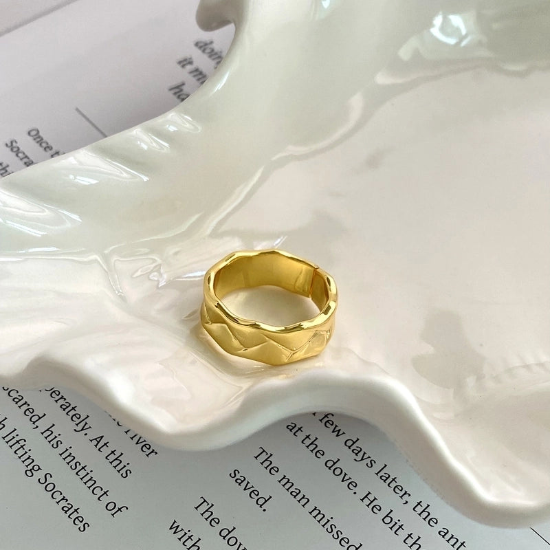 Copper 14K Gold Plated 16K Gold Plated 18K Gold Plated Ring Pleated Inlay Hand Olive Branch Shell Zircon Open Rings Rings