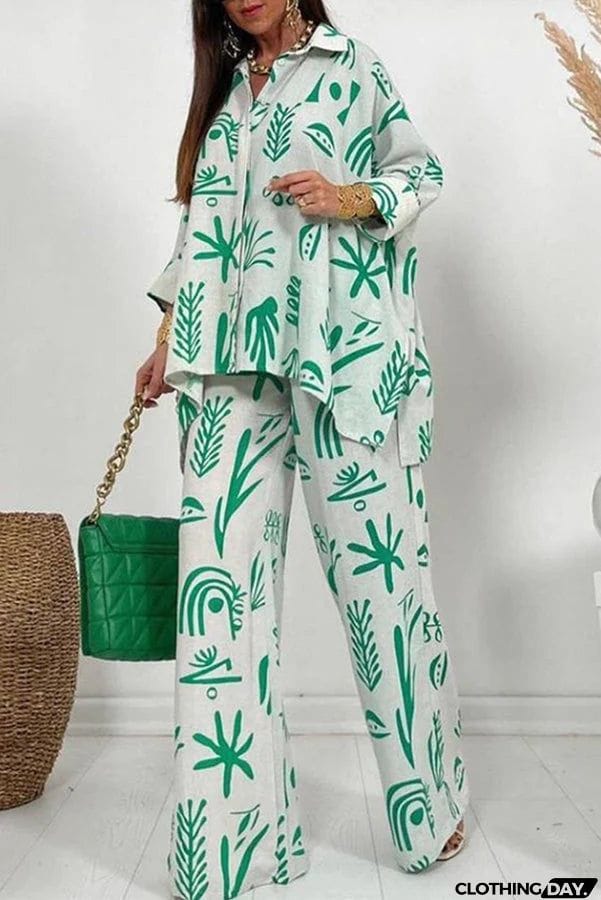 Talk Sweetly Printed Vacation Straight Pants Suit