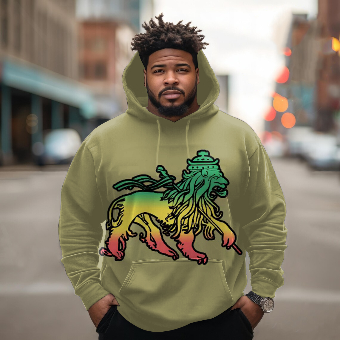 Men's Plus Size Rasta Lion Hoodie
