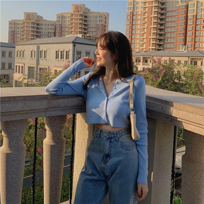 2020 New Summer Thin Knitted Cardigan Women Spring Long Sleeve Basic Cropped Sweaters Female Casual Short Jumper Top
