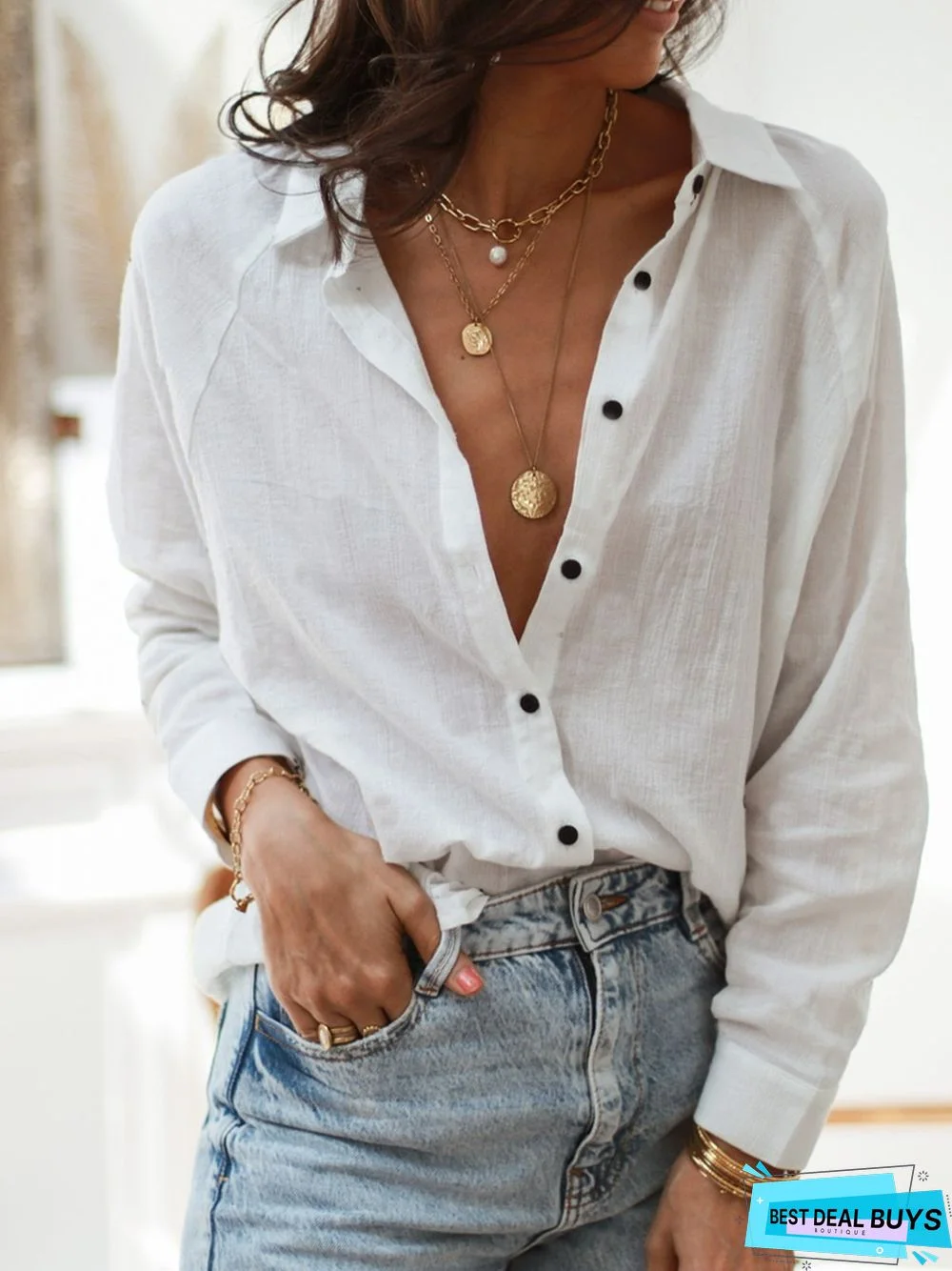 Casual Shirt Collar Long Sleeve Blouse