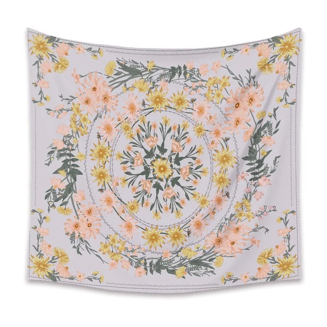 Indian Mandala Flower Tapestry Wall Hanging Psychedelic Tapestry Wall Hanging Decor for Living Room Bedroom Bohemian Plant Print