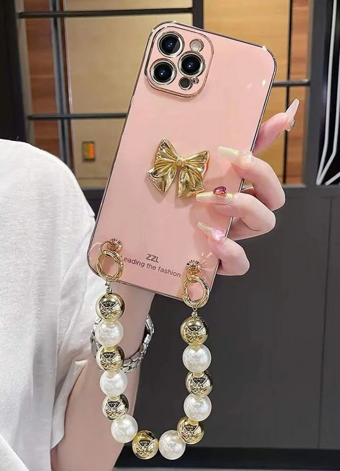 Athvotar 3D Pearl Bow Gold Plating Wrist band Phone Case For Samsung Galaxy A22 A32 A52 A72 A82 S10 S20 S21 Plus Ultra + Pro FE M32