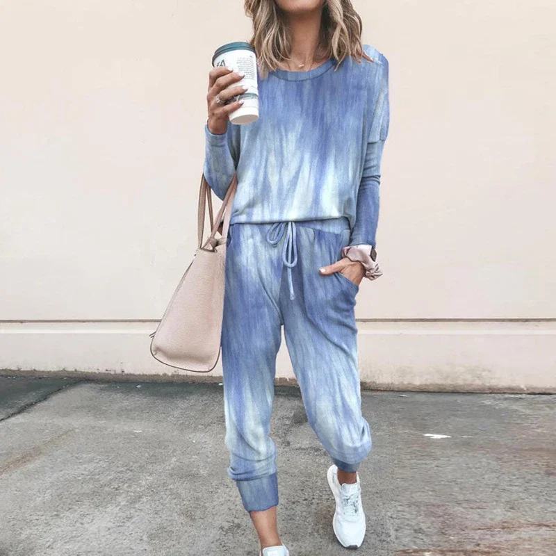 Women's loose print long-sleeved casual suit