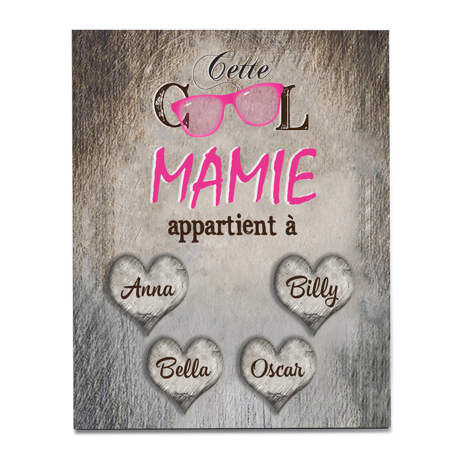 À ma Mamie - Cadre en Bois 4 Prénoms Personnalisés cadeau pour Mamie
