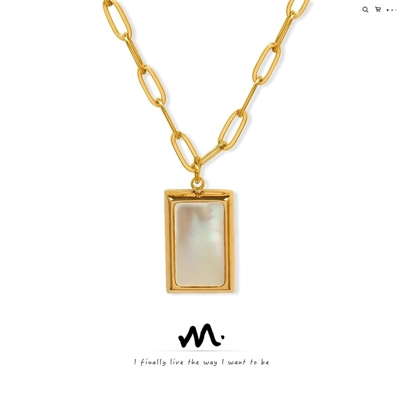 French Style Geometric 304 Stainless Steel 18K Gold Plated Plating Inlaid Shell Necklace