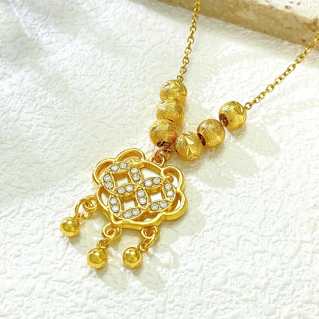 Chinese Lock Zirconia Ball Gold Plated Necklace