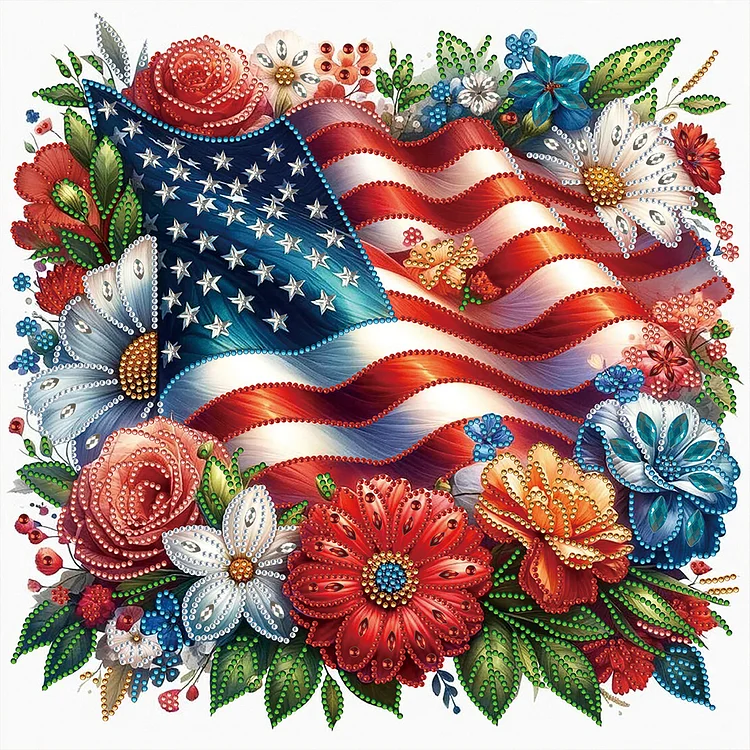 Independence Day Flowers And Plants 40*40CM (Canvas) Special Shaped Drill Diamond Painting gbfke