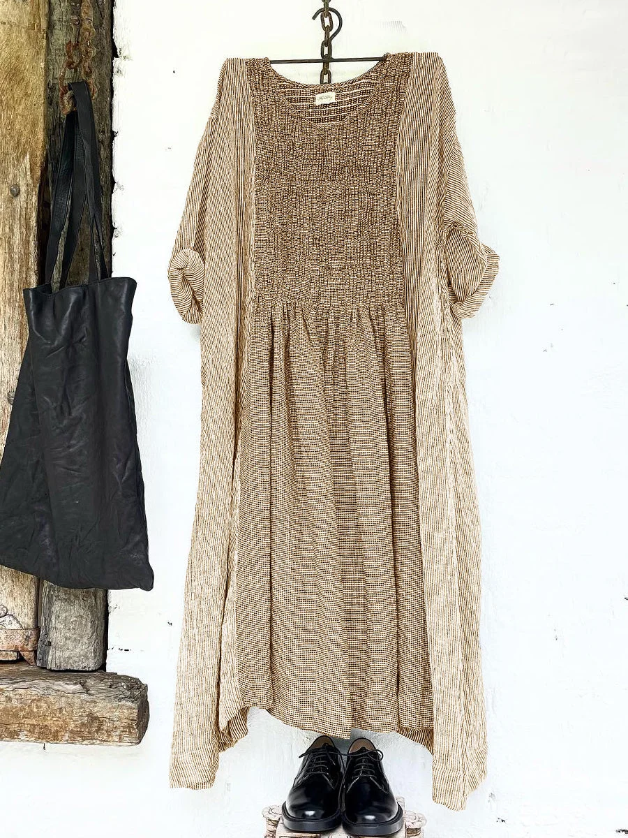Womens Stitching Light Stripe Asymmetrical Casual Linen Dress
