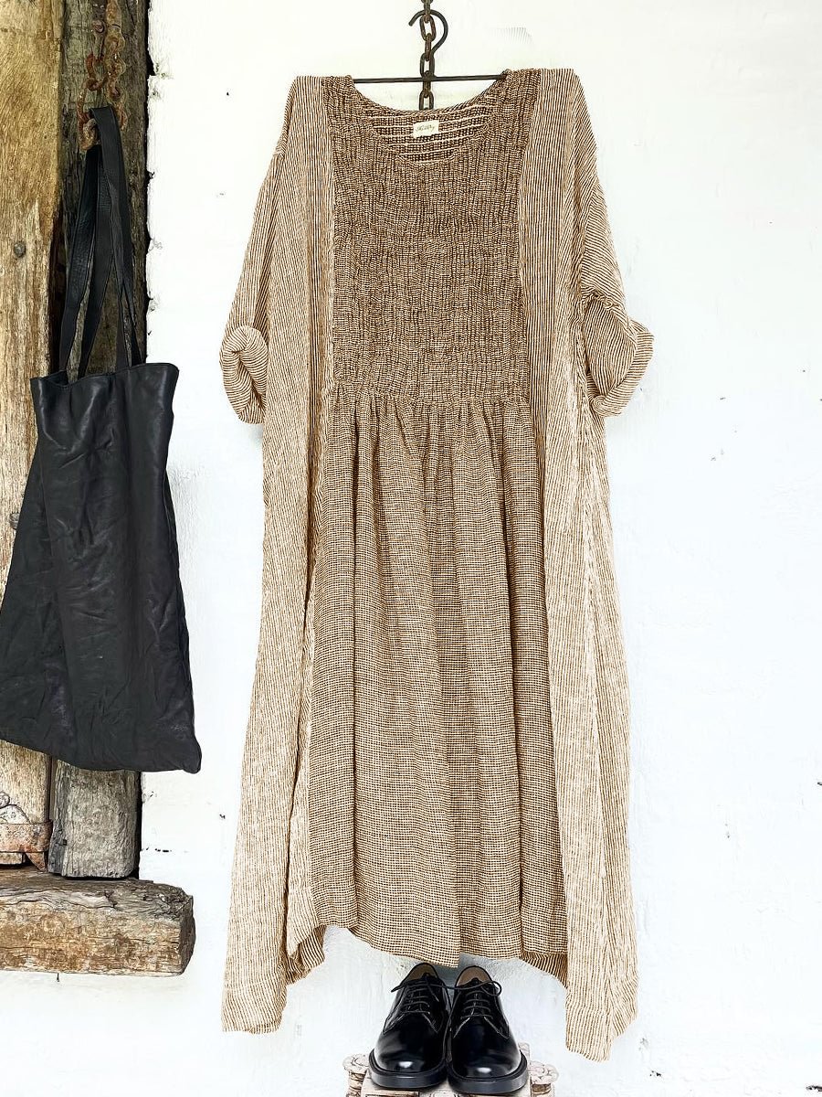Womens Stitching Light Stripe Asymmetrical Casual Linen Dress