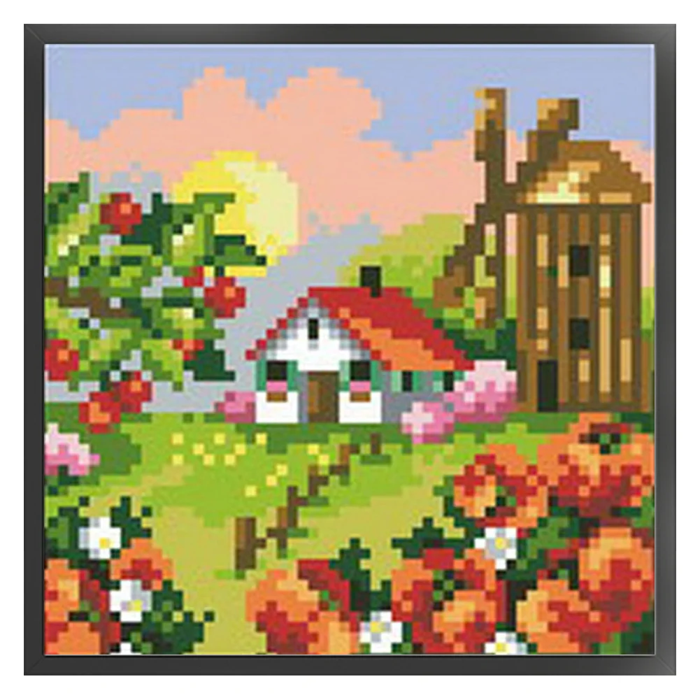 9CT Full Stamped Cross Stitch Bead Embroidery - Landscape Spring(Canvas|17*17CM)