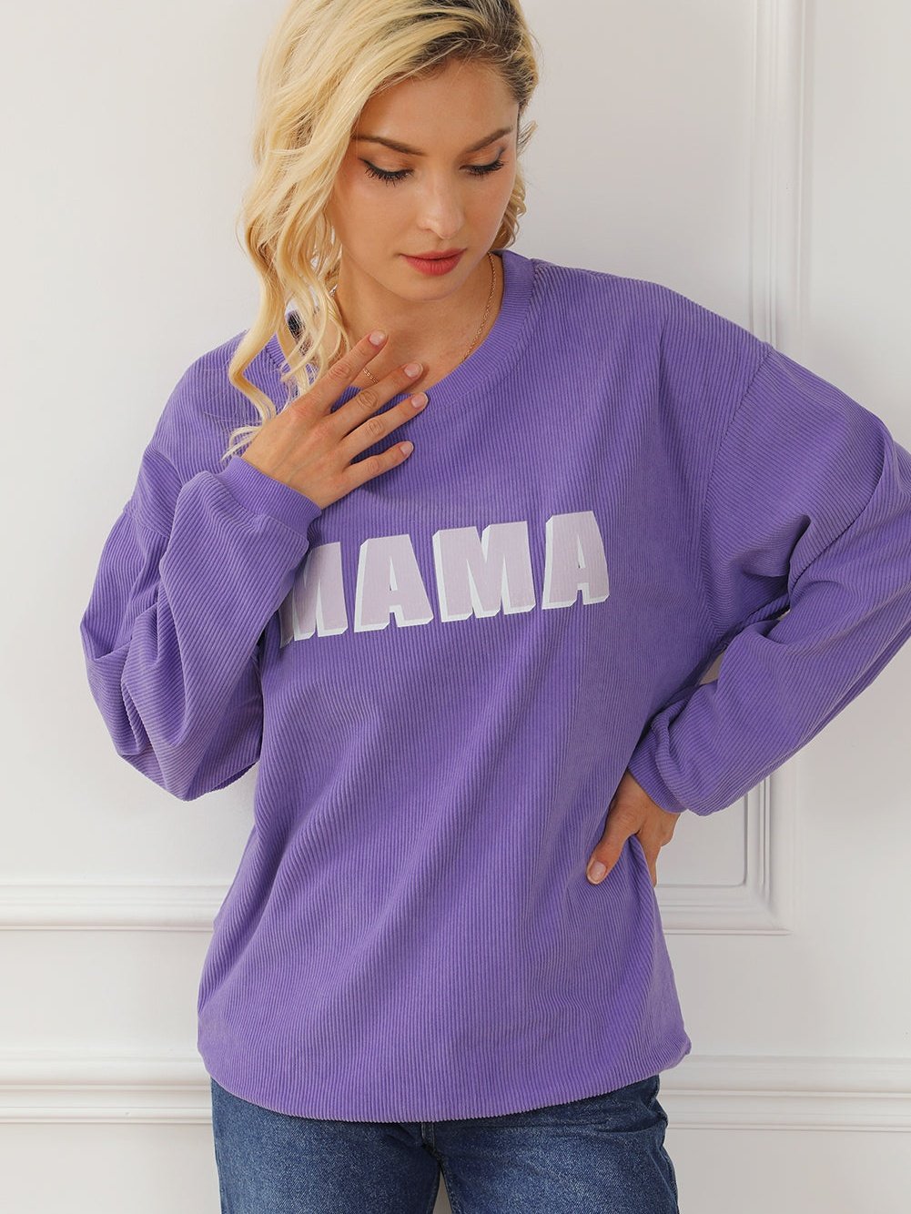 Violet MAMA Ribbed Round Neck Pullover Sweater