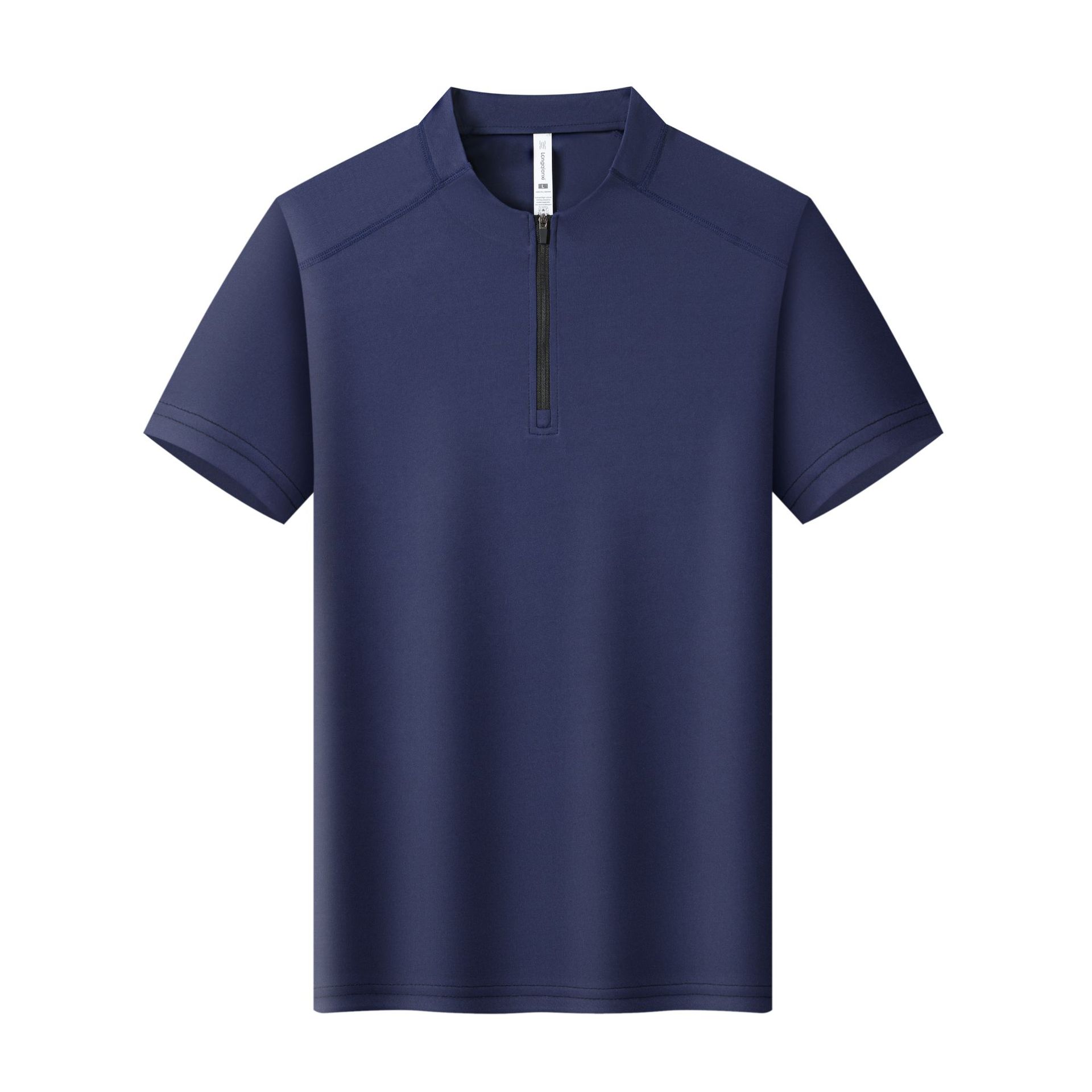 2026 Summer Ice Silk Quick-Dry Half-Zip Polo Shirt Men’s Stand Collar Short Sleeve T-Shirt