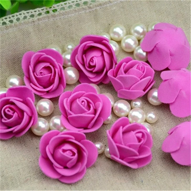 100pcs/lot Mini PE Foam Rose Flower Head Artificial Handmade DIY Wedding Home Decoration Party Supplies Fake Flowers