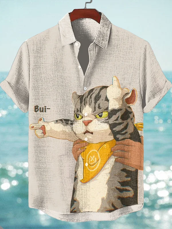 Men's Funny Art Cat Comic Art Print Shirt