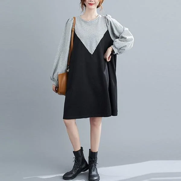 Patchwork Color Loose Comfortable Female Cotton Dresses