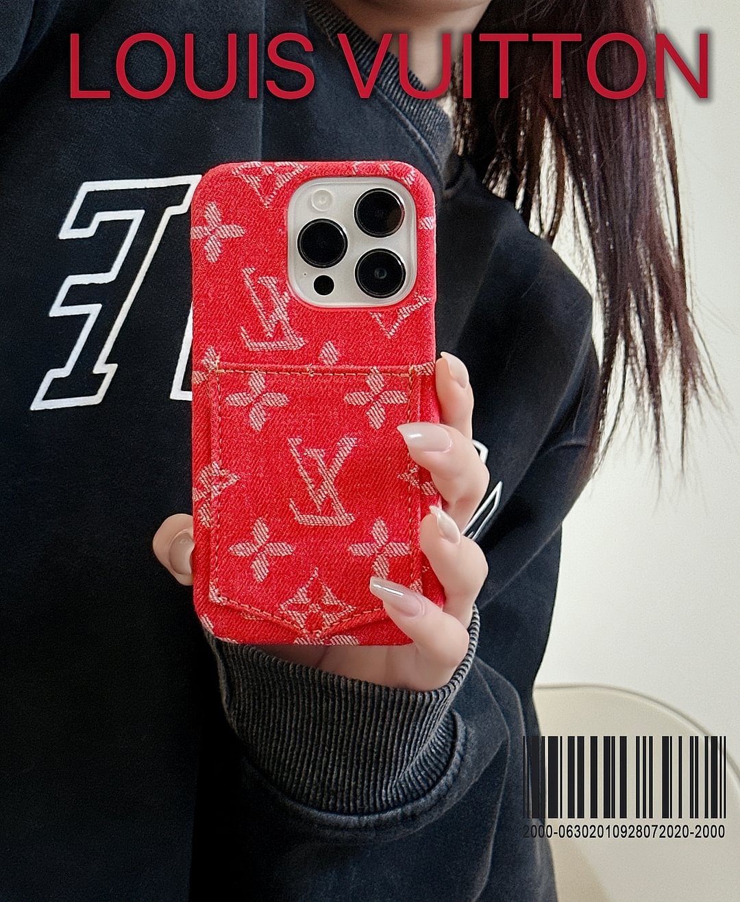 Denim Canvas LV Back Card Slot Apple iPhone Case