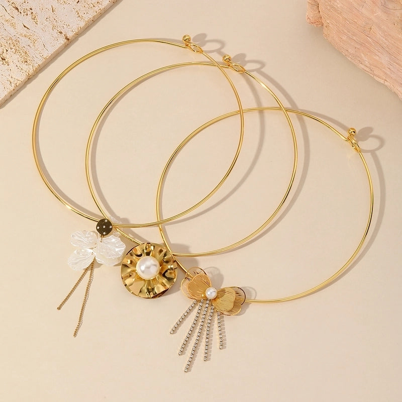 Luxurious Minimalist Flower 304 Stainless Steel Imitation Pearl Plating Inlay Choker