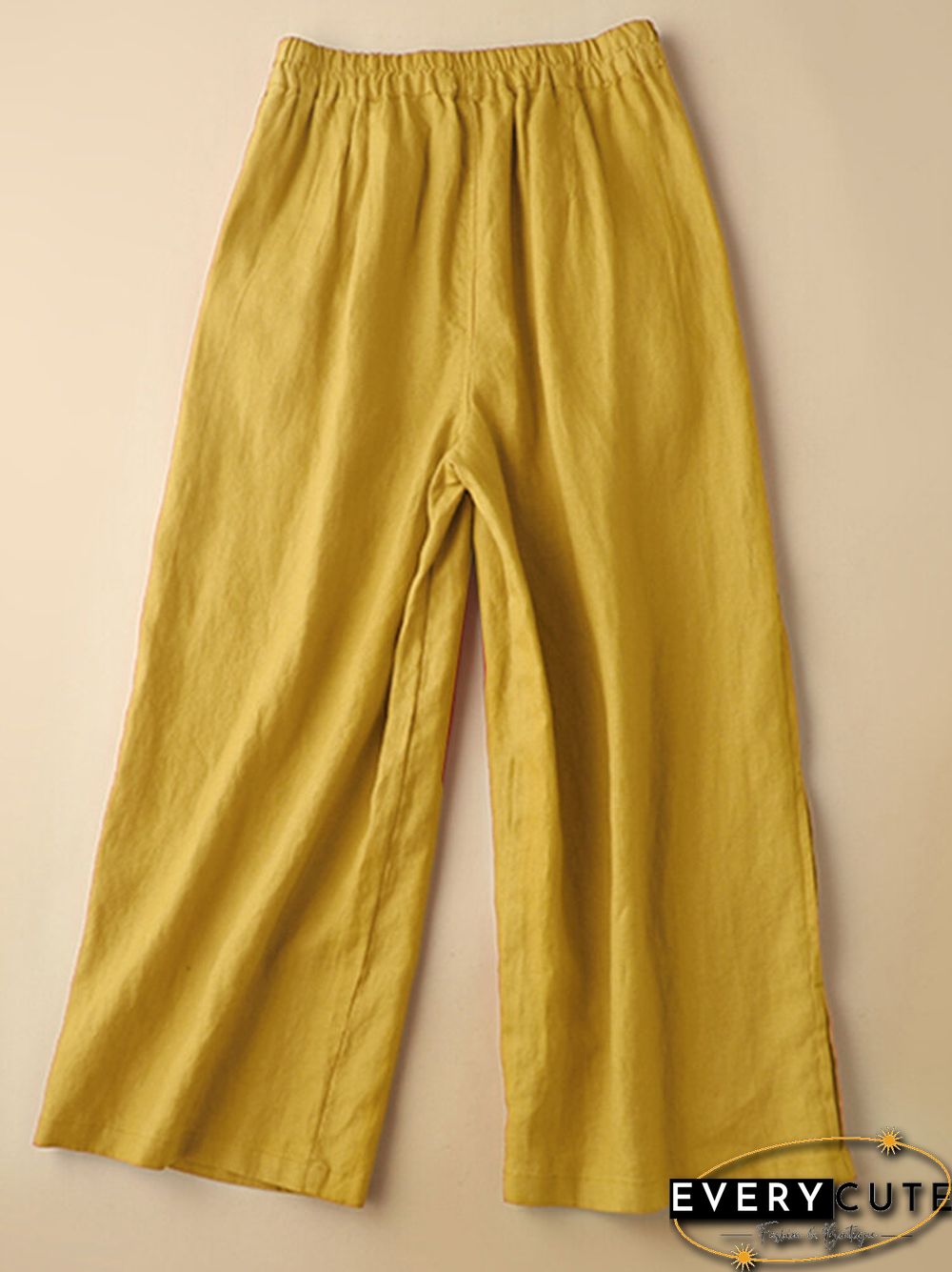 Solid Pocket Elastic Waist Straight Leg Casual Pants