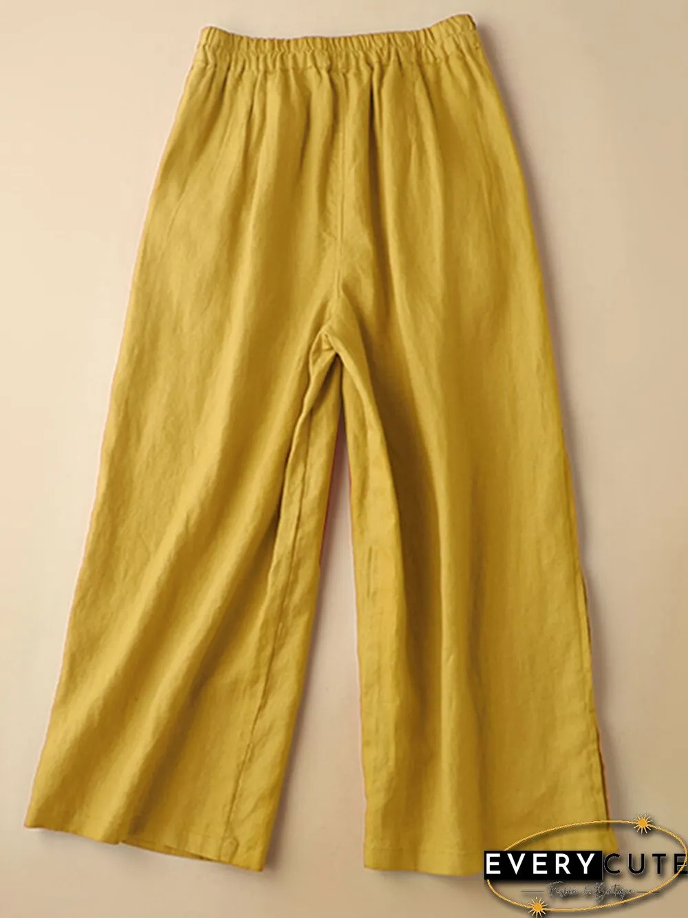 Solid Pocket Elastic Waist Straight Leg Casual Pants