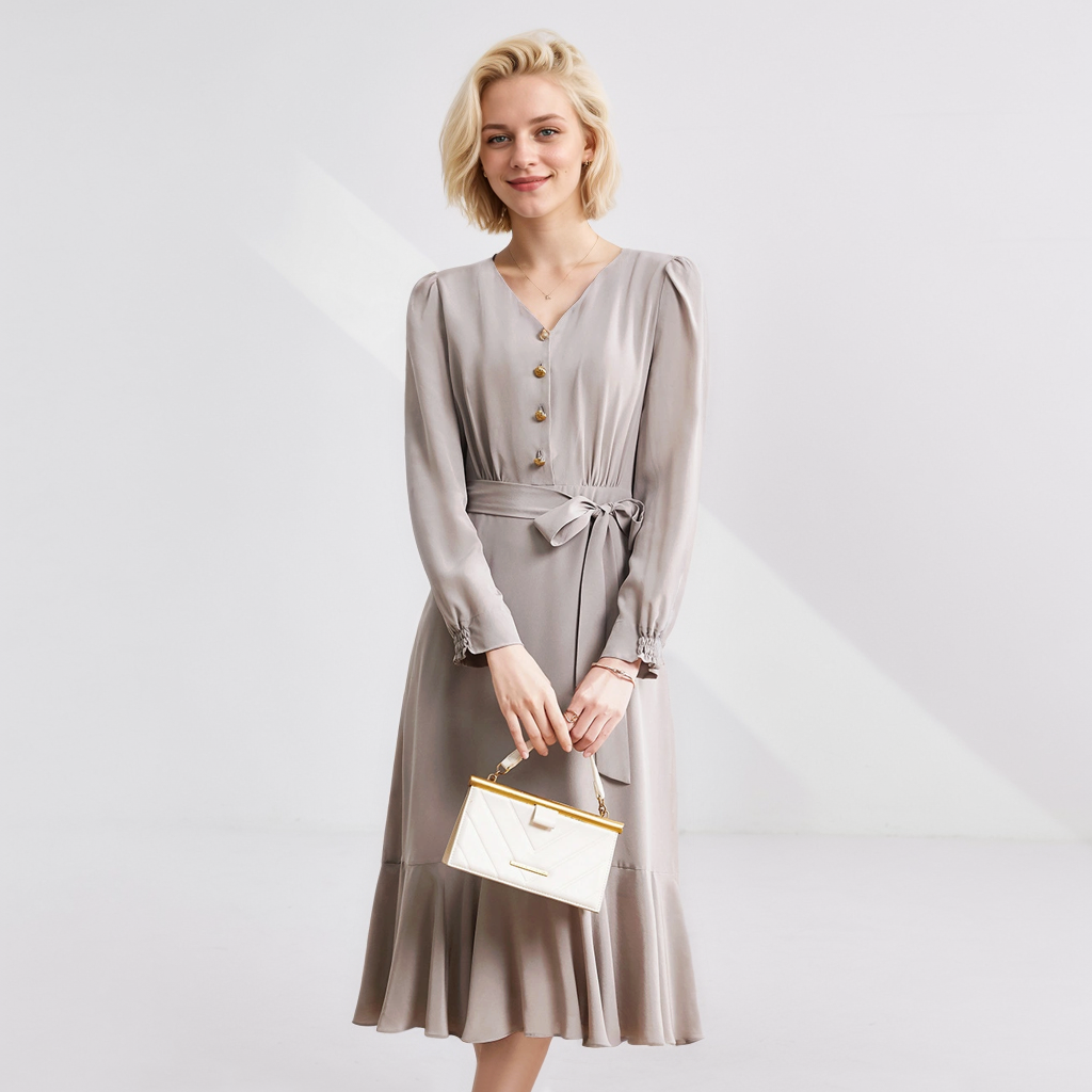 Solid Silk Shirt Dress Elegant For Office Lady REAL SILK LIFE