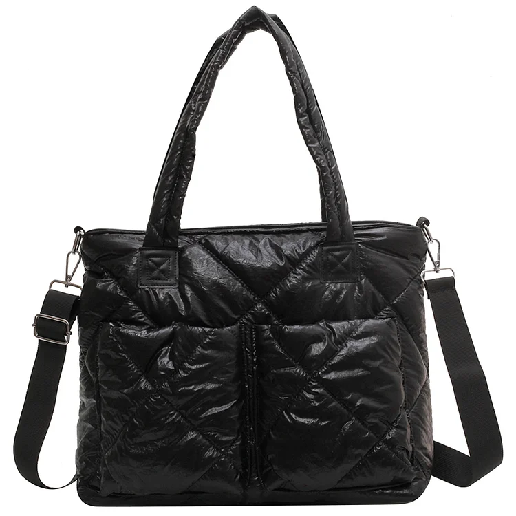 Ladies Cloud Tote Bag Versatile Puffer Bags for Party Travel Work (Black)