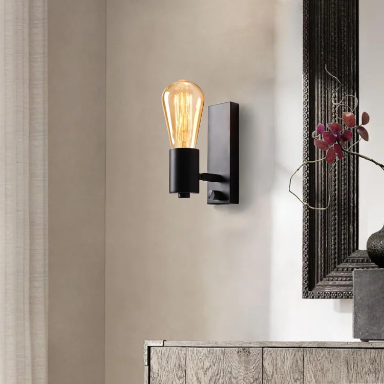 Industrial Wall Light 2 Pack E27 Wall Lamp Black Metal Wall Sconce