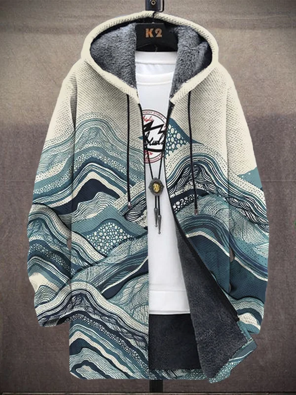 Men's Mountains Art Painting Print Hooded Trench Coat