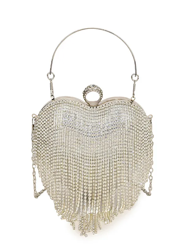 Tasseled Shiny Heart Shape Evening Bags & Clutches SILVER-One_size