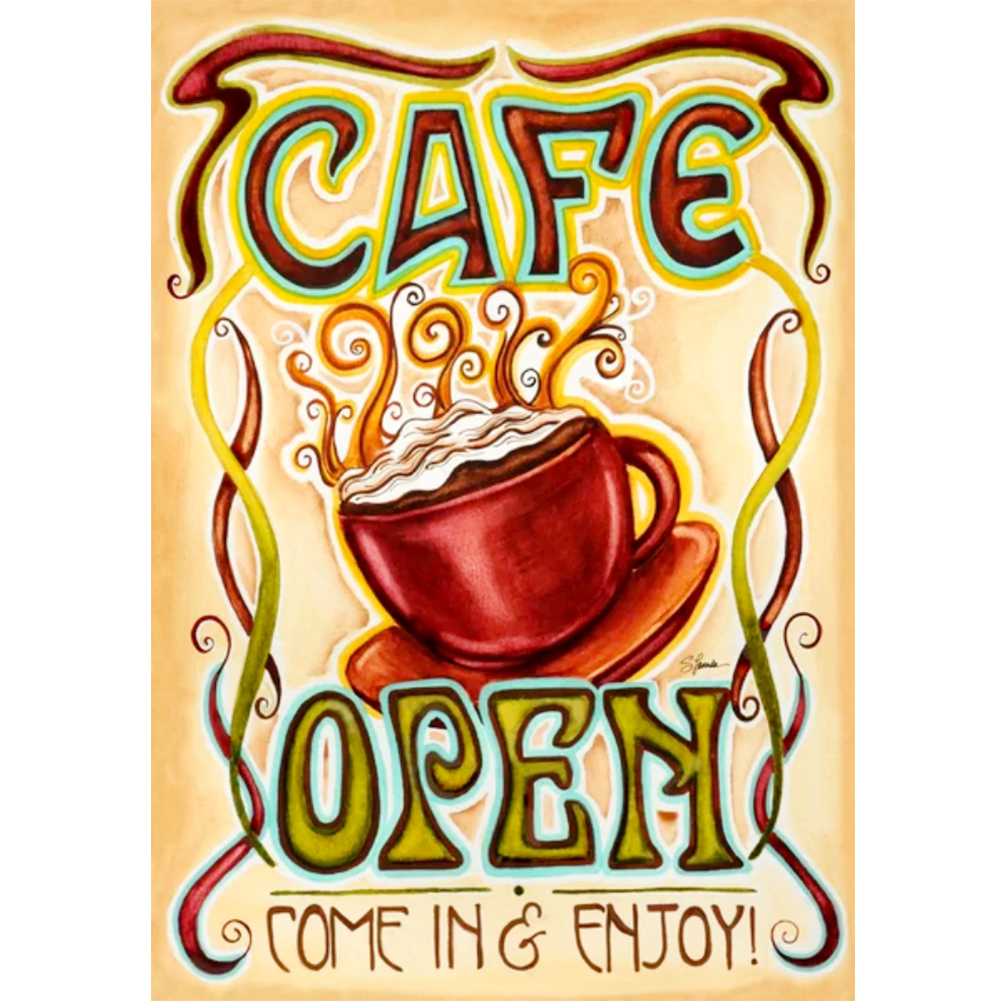 

30*40CM - Round Drill Diamond Painting - Coffee Letters, 501 Original