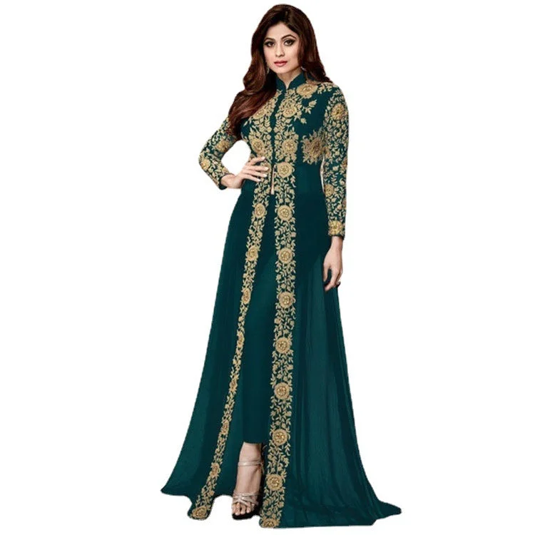 Brownm Collar Lace Chiffon Dress Retro Style Long Dresses