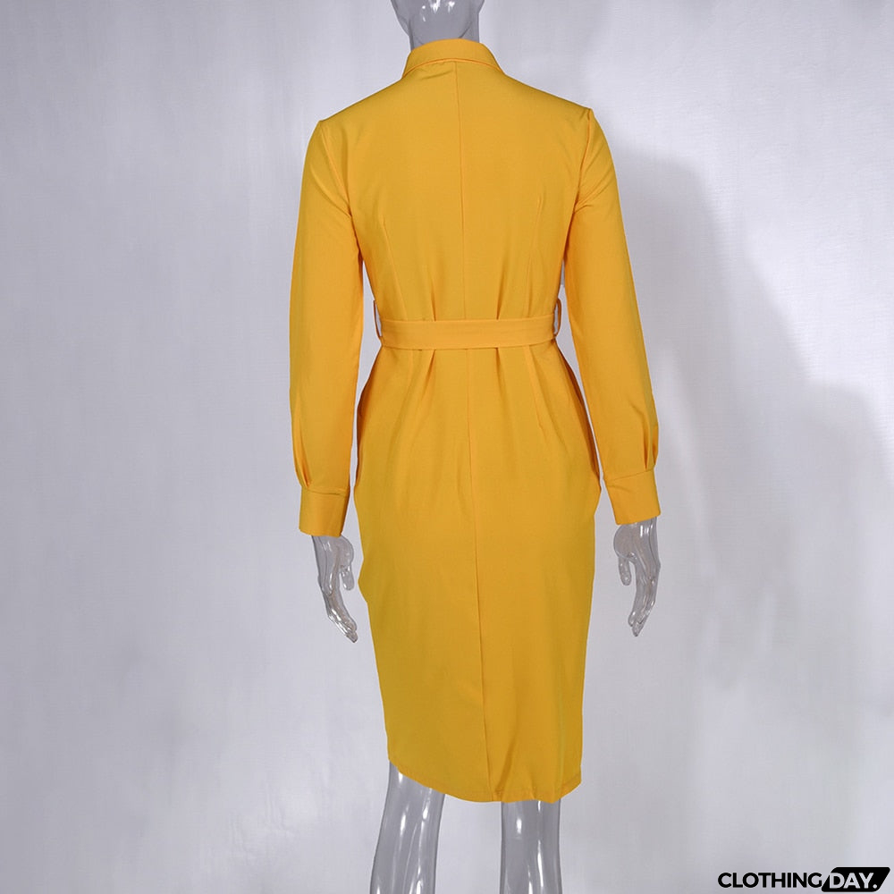 Long Dress Women Autumn Spring Casual Office Ladies Solid Green Long Sleeve Button Up Shirt Dresses Clothes  Fall Fashion