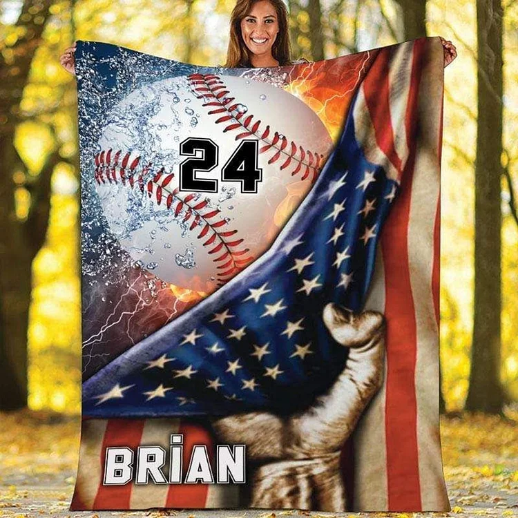 Personalized America Flag Baseball Blanket | BKKid656