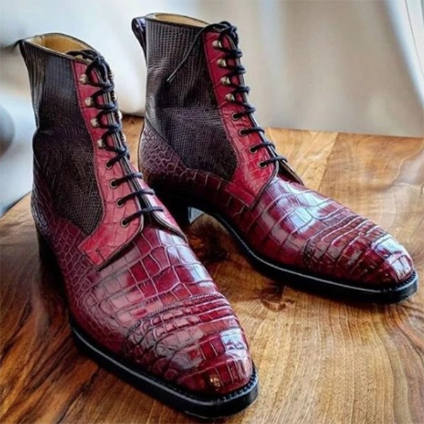 Trendy Solid Color Stone Pattern Lace-up Men's Short Boots