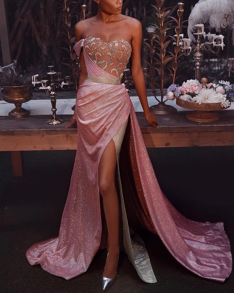 Women's Sleeveless Slit Mesh Sequin Dress