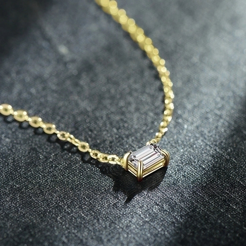 925 Sterling Silver Zircon Cable Chain Plating Inlay Rectangle Necklace