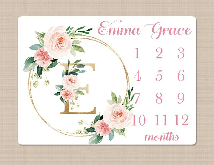 Personalized Pink Flower Baby Milestone Blanket For Comfort & Unique | BKMS110