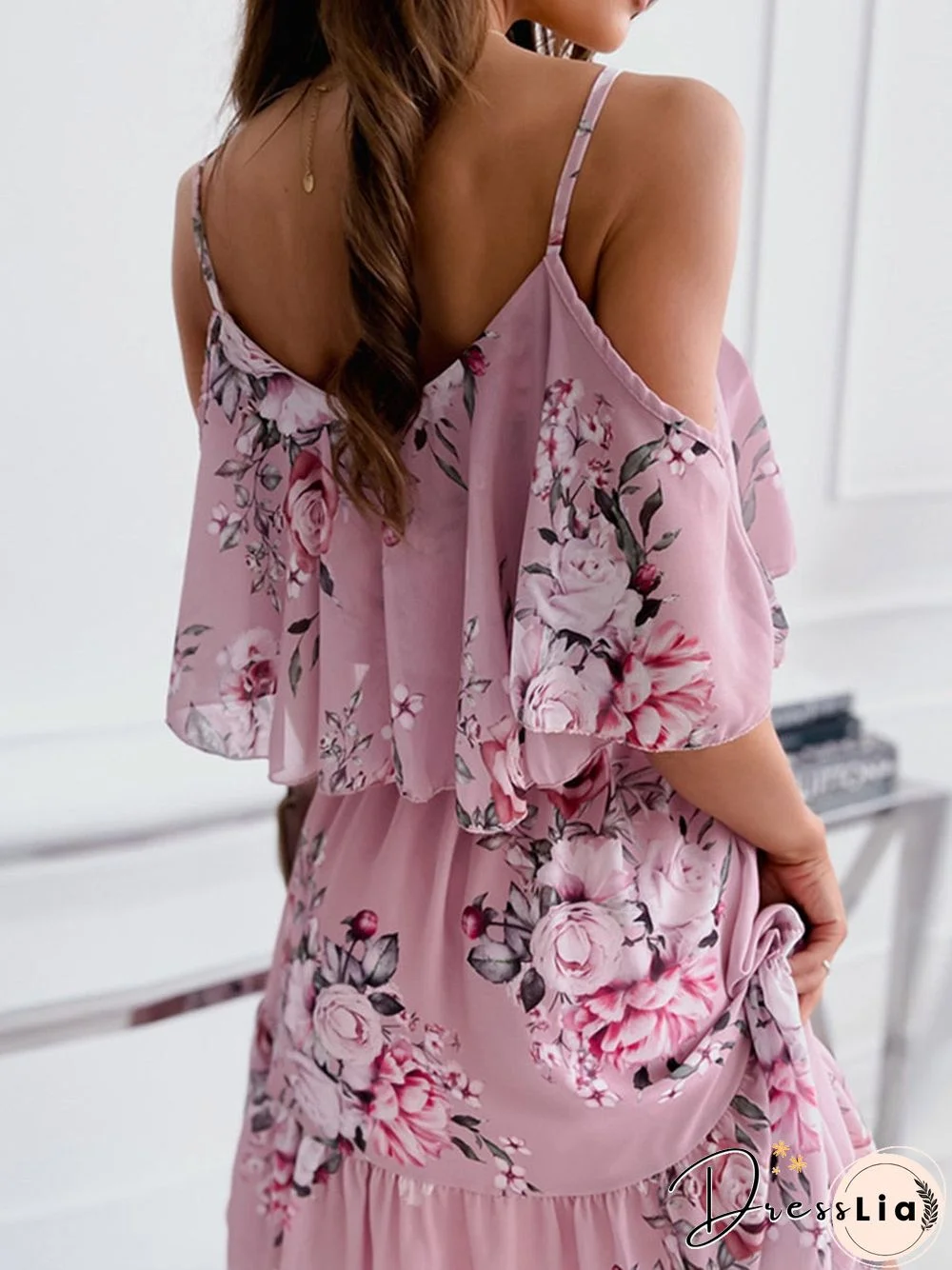 Sexy Spaghetti Strap Woman Dress Summer Floral Print Off Shoulder Sundress Elegant Chiffon A-Line Beach Boho Dresses Vestidos
