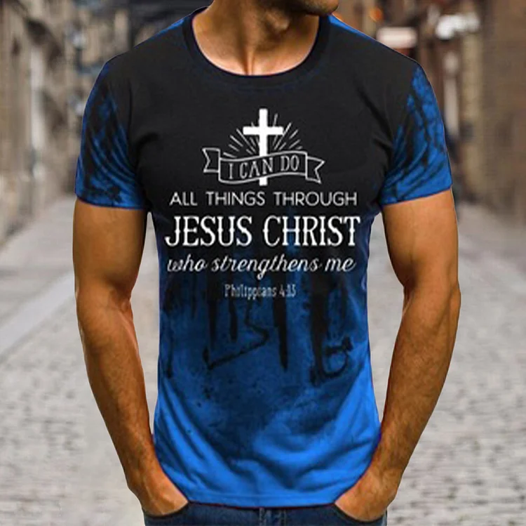 BrosWear Vintage Jesus Christ Cross Print T-Shirt